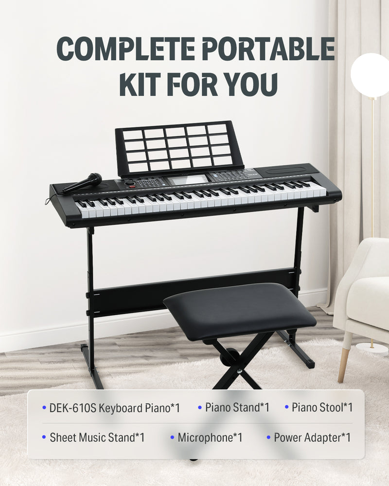 Donner DEK-610S Home Keyboards 61 Key Electronic Piano Black Set