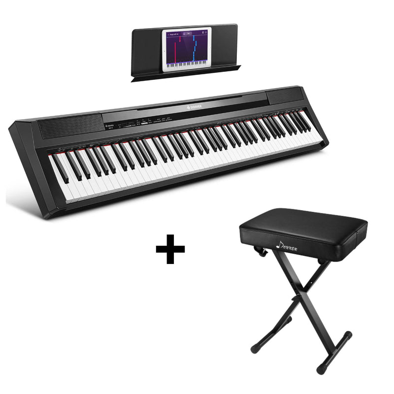 Donner Digital Piano Keyboard 88 Tasten in voller Größe Halbgewicht, tragbarer Anfänger Elektrischer Klavier mit Pedal, DEP-10