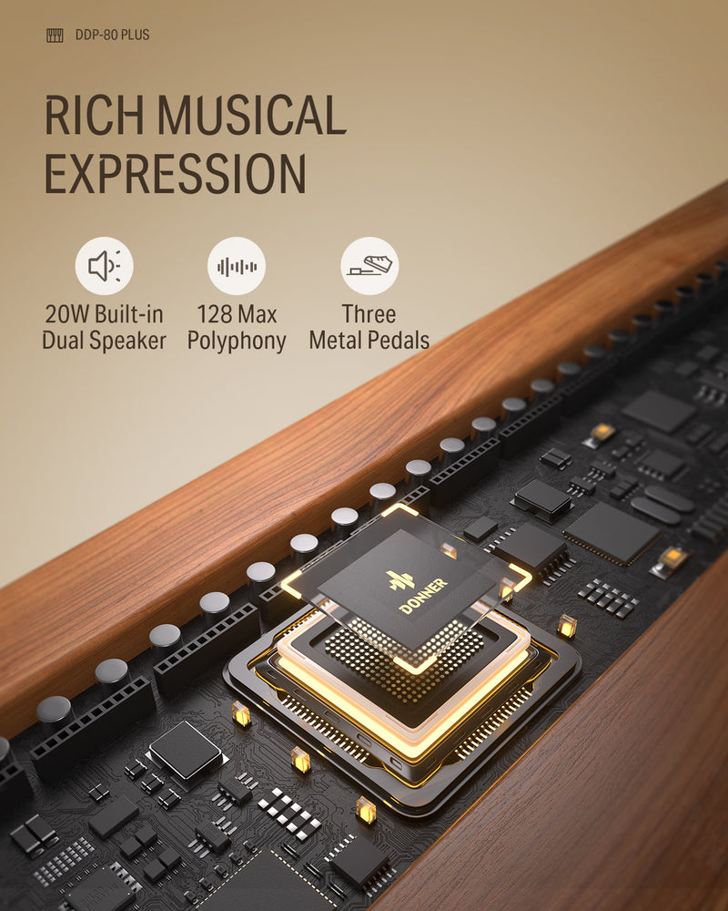 DONNER DDP-80 PLUS Wooden Style 88 Key Weighted Digital Piano with Piano Lid, Stand and 3 Pedal