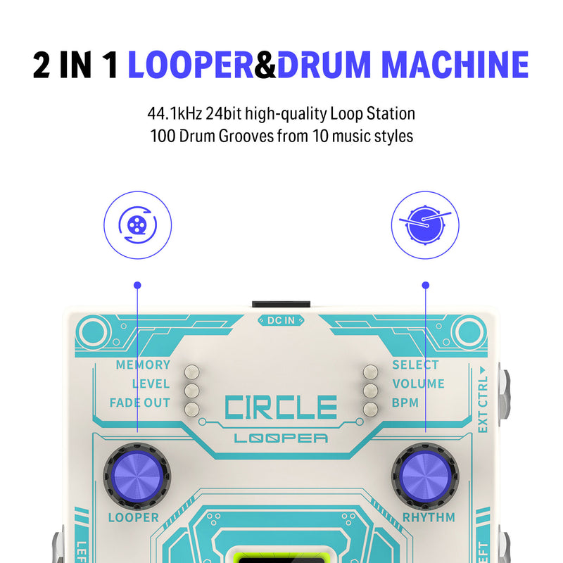 Donner New Circle Looper Guitar Effect Pedale con Time Progress Bar Display Drum Machine