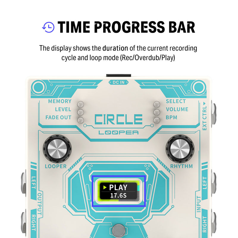 Donner New Circle Looper Pedal efecto guitarra con time progress bar pantalla batería